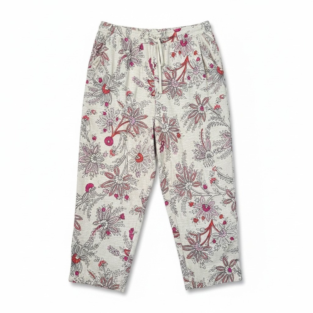 Daily Practice Anthropologie Floral Paisley Crop Lounge Pants Oatmeal Red‎ XL